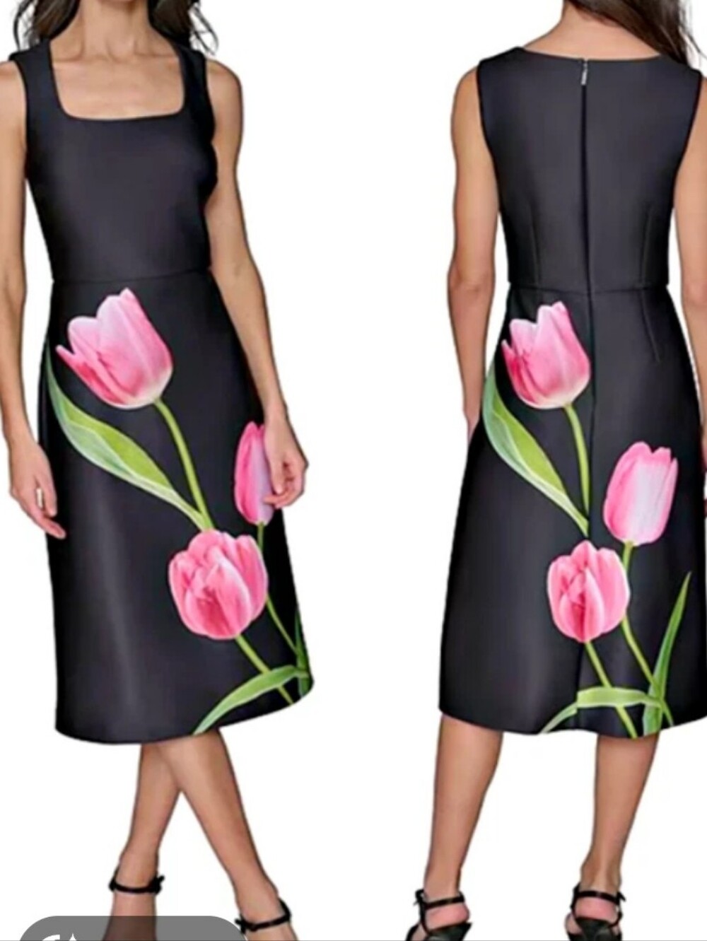 KARL LAGERFELD PARIS DRESS. NWT SZ 16. SLEEVELESS. BLACK MIDI TULIPS